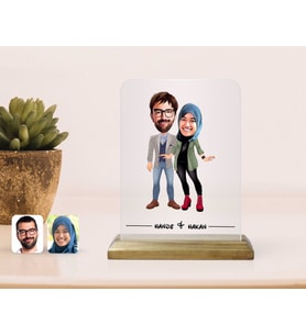 BK Gift Kişiye Özel Sevgililer Karikatürlü Çerçeve-60 (Beyaz)