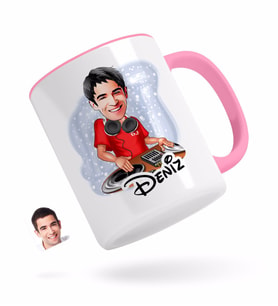 BK Gift Kişiye Özel Erkek DJ Karikatürlü Pembe Kupa Bardak