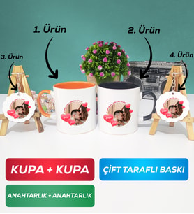 İkili Turuncu Siyah Sevgiliye Sevgililer Günü Hediyesi 8 Kupa Bardak Anahtarlık
