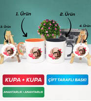 İkili Turuncu Siyah Sevgiliye Sevgililer Günü Hediyesi 8 Kupa Bardak Anahtarlık