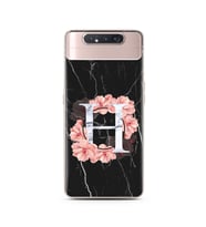 Mermer Çiçekli Harf Tasarım Süper Şeffaf Silikon Telefon Kılıfı Samsung A80 H-Ha