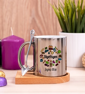 Diyetisyen Ahşap Altlıklı Silver Kupa Bardak