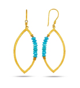 Firuze Taşlı Oval Altın Küpe (Gold)
