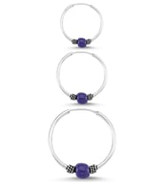 Boncuklu Gümüş Halka Küpe Kombin 10mm + 12mm + 16mm wsk09t (Mor)