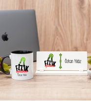 Fizik Öğretmeni Siyah Kupa Bardak Ve Masa İsimliği Hediye Seti