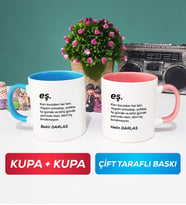 İkili Çiftlere Özel Eş Kupa Bardak Mavi Pembe