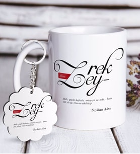 BK Gift Kişiye Özel Mânâ Zeyrek Beyaz Kupa ve Anahtarlık Hediye Seti (Model 1)