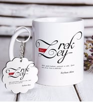 BK Gift Kişiye Özel Mânâ Zeyrek Beyaz Kupa ve Anahtarlık Hediye Seti (Model 1)