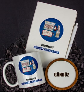 Kişiye Özel Muhasebeci Tasarım Defter Kalem Kupa Ve Bardak Altlığı Hediye Seti 81441
