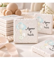 30 Adet Kişiye Özel Baskılı Doğal Taş Magnet 5x5cm Doğum Günü, Hoşgeldin Bebek (Beyaz)