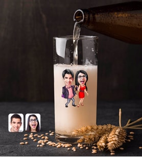 BK Gift Kişiye Özel Sevgililer Karikatürlü Renkli Baskılı Hiball Bira Bardağı-4 (Beyaz)
