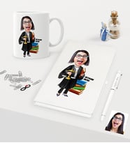 BK Gift Kişiye Özel Bayan Avukat Karikatürlü Beyaz Defter Kalem Kupa Seti - 2 (Model 1)