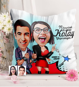 BK Gift Kişiye Özel Sevgililer Karikatürlü  Yastık  1
