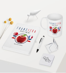 BK Gift Kişiye Özel Fransızca Öğretmeni Temalı Beyaz Defter Kalem Kupa Ayna Seti - 2