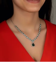 Else Silver Zümrüt Yol Damla Taşlı Gümüş Gerdanlık
