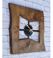 Markakanvas Doğal Masif Ahşap Kare Duvar Saati 50x50cm (Altın)