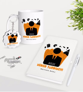 BK Gift Kişiye Özel Okul Müdür Yardımcısı Kupa Anahtarlık Beyaz Defter Kalem Hediye Seti-2 (Model 1)