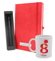 8 Mart Dünya Kadınlar Gününe Özel Kupa  & Kırmızı Defter & Siyah Mat Roller Kalem Hediye Seti (Model 1)