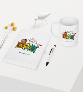BK Gift Kişiye Özel Anasınıfı Öğretmeni Temalı Beyaz Defter Kalem Kupa Seti - 1