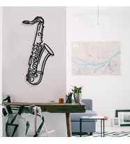 New Jargon - Jazz Music Kontürlü Saksafon Tasarım Metal Tablosu 65x30cm (Siyah)