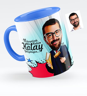 BK Gift Kişiye Özel Bay Hakim Karikatürlü Mavi Kupa Bardak  1