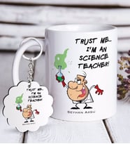 BK Gift Kişiye Özel Fen Bilimleri Öğretmeni Beyaz Kupa ve Anahtarlık Hediye Seti-5 (Model 1)