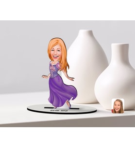 BK Gift Kişiye Özel Prenses Karikatürlü Ahşap Biblo Model-1 (Beyaz)