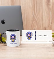 Polis Amblemli Siyah Kupa Bardak Ve Masa İsimliği Hediye Seti