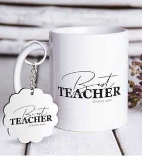 BK Gift Kişiye Özel En İyi Öğretmen Beyaz Kupa ve Anahtarlık Hediye Seti-17 (Model 1)