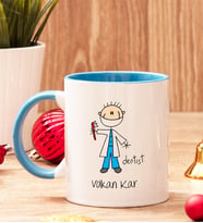 Erkek Diş Hekimi Karikatürü İçi Ve Kulpu Renkli Kupa Bardak