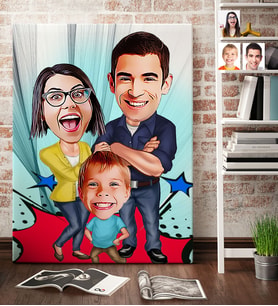 BK Gift Kişiye Özel Aile Karikatür Kanvas Tablo 70x100cm 1