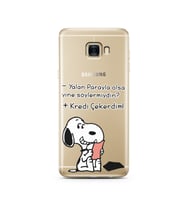 Snoopy Tasarımlı Süper Şeffaf Silikon Telefon Kılıfı Samsung C7  