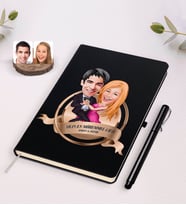 BK Gift Kişiye Özel Yılın En Mükemmel Çifti Karikatürlü Siyah Defter ve Kalem Hediye Seti-13