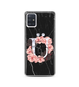 Mermer Çiçekli Harf Tasarım Süper Şeffaf Silikon Telefon Kılıfı Samsung A51 Ü-Ha