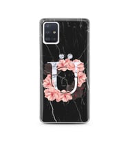 Mermer Çiçekli Harf Tasarım Süper Şeffaf Silikon Telefon Kılıfı Samsung A51 Ü-Ha