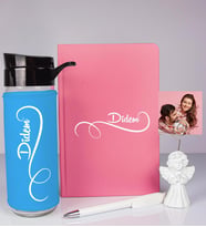 Kişiye Özel Defter Kalem Matara Ve Fotoğraflı Notluk Seti 93555 (Pembe)