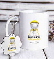 BK Gift Kişiye Özel Mesleki Elektrik Mühendisi Beyaz Kupa ve Anahtarlık Hediye Seti-2 (Model 1)