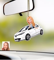 BK Gift Kişiye Özel Bayan Renault Zoe Karikatürlü Ahşap Araba Dikiz Ayna Süsü (Beyaz)