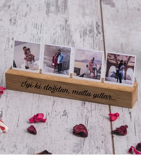Doğum Günü Hediyesi Dört Fotoğraflı Ahşap Stand