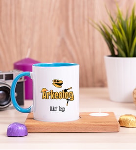 Arkeolog Ahşap Altlıklı Mumlu Mavi Kupa Bardak