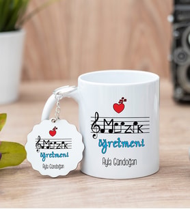 Müzik Öğretmeni Beyaz Kupa Bardak Ve Anahtarlık Set