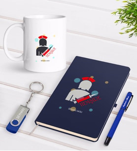 BK Gift Kişiye Özel Hemşire Temalı Lacivert Defter Kalem Kupa 32gb USB Bellek Hediye Seti-3 (Model 1)