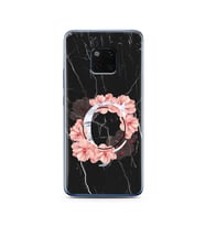 Mermer Çiçekli Harf Tasarım Süper Şeffaf Silikon Telefon Kılıfı Huawei Mate 20 P