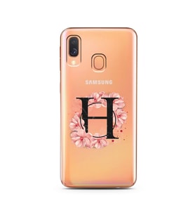 Pembe Çiçekli Harf Tasarım Süper Şeffaf Silikon Telefon Kılıfı Samsung A40 H-Har