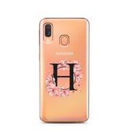 Pembe Çiçekli Harf Tasarım Süper Şeffaf Silikon Telefon Kılıfı Samsung A40 H-Har