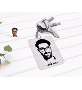 BK Gift Kişiye Özel Erkek Silüet Tasarımlı Şeffaf Pleksi Anahtarlık-1 (Beyaz)