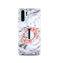 Mermer Çiçekli Harf Tasarım Süper Şeffaf Silikon Telefon Kılıfı Huawei P30 Pro I