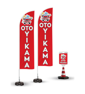 Oto Yıkama Temalı 2 Adet Yelken Bayrak,1 Adet Reklam Duba Paketi
