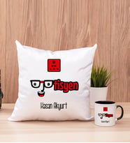 Optisyen Kare Yastık ve Siyah Kupa Bardak