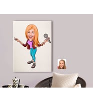 BK Gift Kişiye Özel Şarkı Söyleyen Kız Karikatürlü Kanvas Tablo 70x100cm-1